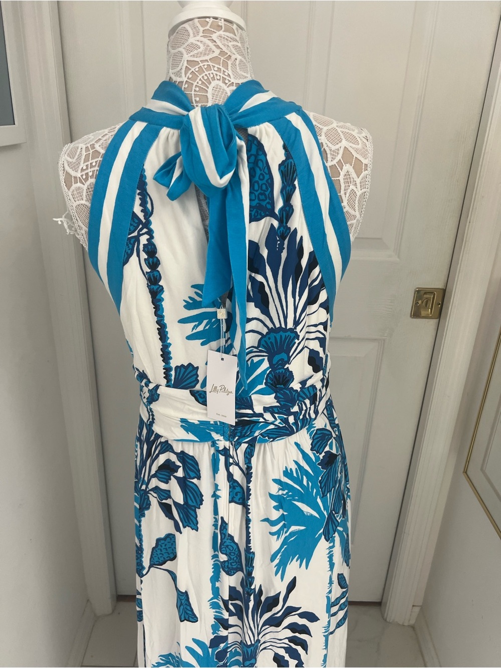 Lilly Pulitzer Blue & White Floral Halter Maxi Dress - Picture 4 of 7